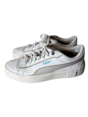 PUMA Smash Platform V2 Candy White Sneakers Streetwear Iridescent Size 8.5 *Flaw